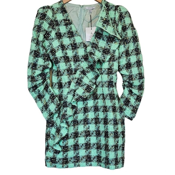 Atoir “Leave Me Be” Aspen Green Dress | Plaid Tweed Mini Dress, Size XS/6 - Picture 1 of 7